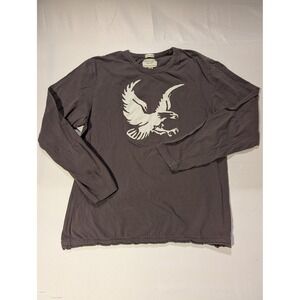 American Eagle Men Large Y2K Long Sleeve Graphic TShirt Eagle Print Gray Trendy